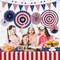 9pcs Patriotic 4th of July Decoration Set – Red White and Blue Paper Fans, USA Pennant Bunting & Star Streamers – Includes Waterproof Patriotic Tablecloth – All-in-One Decor Kit for Memorial Day, July 4th & Veterans Day